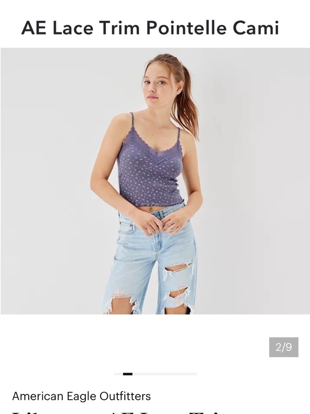 American Eagle Lace Trim Pointelle Cami - Picture 2 of 6